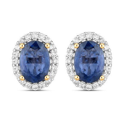 2.16 Carat Genuine Blue Sapphire and White Diamond 14K Yellow Gold Earrings by Bids.com