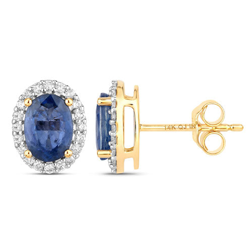 2.16 Carat Genuine Blue Sapphire and White Diamond 14K Yellow Gold Earrings by Bids.com