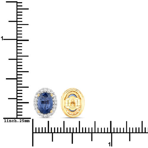 2.16 Carat Genuine Blue Sapphire and White Diamond 14K Yellow Gold Earrings by Bids.com