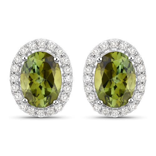 1.92 Carat Genuine Green Tourmaline and White Diamond 14K White Gold Earrings by Bids.com