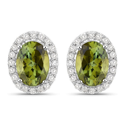 1.92 Carat Genuine Green Tourmaline and White Diamond 14K White Gold Earrings by Bids.com