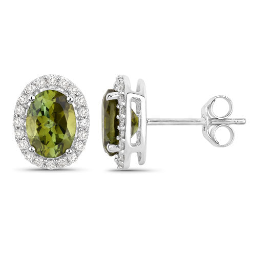 1.92 Carat Genuine Green Tourmaline and White Diamond 14K White Gold Earrings by Bids.com