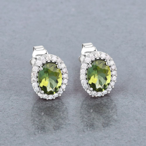 1.92 Carat Genuine Green Tourmaline and White Diamond 14K White Gold Earrings by Bids.com