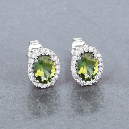 1.92 Carat Genuine Green Tourmaline and White Diamond 14K White Gold Earrings by Bids.com