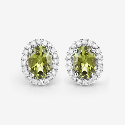 1.92 Carat Genuine Green Tourmaline and White Diamond 14K White Gold Earrings by Bids.com