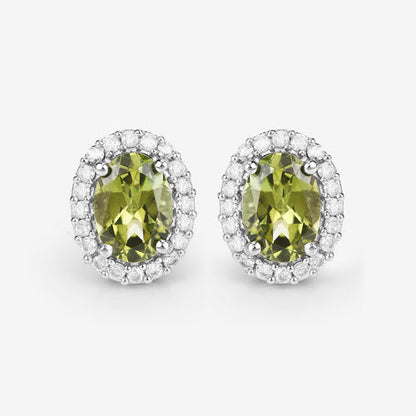 1.92 Carat Genuine Green Tourmaline and White Diamond 14K White Gold Earrings by Bids.com