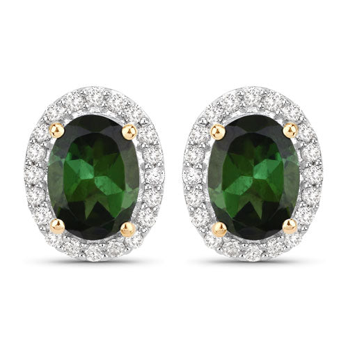1.92 Carat Genuine Green Tourmaline and White Diamond 14K Yellow Gold Earrings by Bids.com