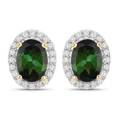 1.92 Carat Genuine Green Tourmaline and White Diamond 14K Yellow Gold Earrings by Bids.com