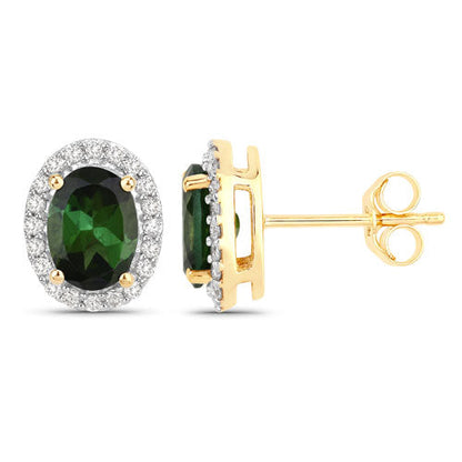 1.92 Carat Genuine Green Tourmaline and White Diamond 14K Yellow Gold Earrings by Bids.com
