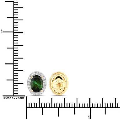1.92 Carat Genuine Green Tourmaline and White Diamond 14K Yellow Gold Earrings by Bids.com