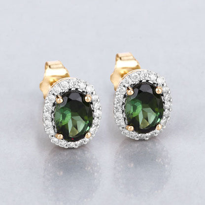 1.92 Carat Genuine Green Tourmaline and White Diamond 14K Yellow Gold Earrings by Bids.com