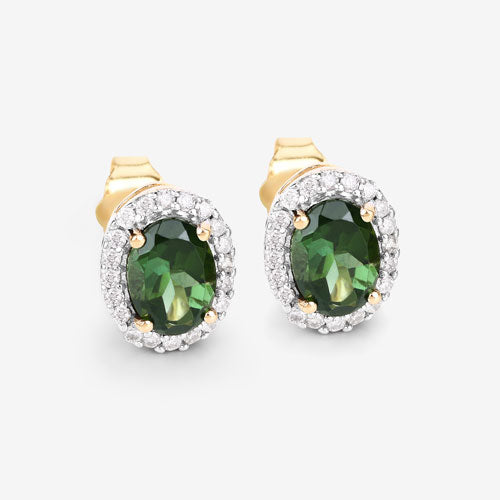 1.92 Carat Genuine Green Tourmaline and White Diamond 14K Yellow Gold Earrings by Bids.com
