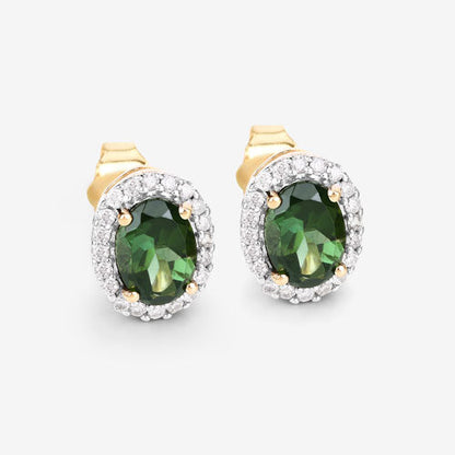 1.92 Carat Genuine Green Tourmaline and White Diamond 14K Yellow Gold Earrings by Bids.com