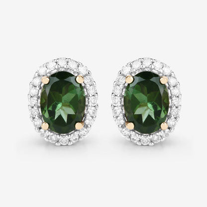 1.92 Carat Genuine Green Tourmaline and White Diamond 14K Yellow Gold Earrings by Bids.com
