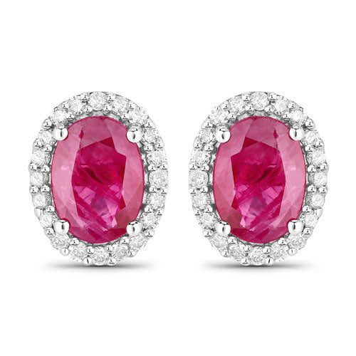 1.96 Carat Genuine Ruby and White Diamond 14K White Gold Earrings by Bids.com