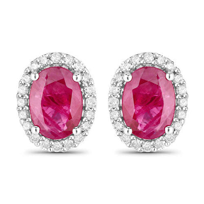 1.96 Carat Genuine Ruby and White Diamond 14K White Gold Earrings by Bids.com