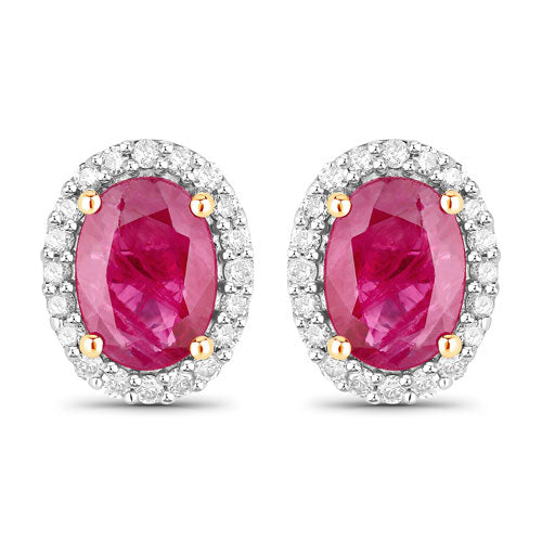 1.96 Carat Genuine Ruby and White Diamond 14K Yellow Gold Earrings by Bids.com