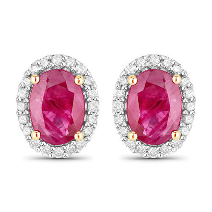 1.96 Carat Genuine Ruby and White Diamond 14K Yellow Gold Earrings by Bids.com