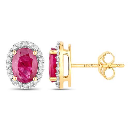 1.96 Carat Genuine Ruby and White Diamond 14K Yellow Gold Earrings by Bids.com