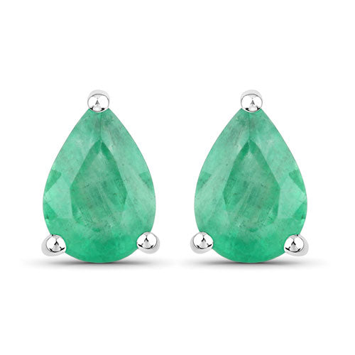 1.30 Carat Genuine Zambian Emerald 10K White Gold Earrings by Bids.com