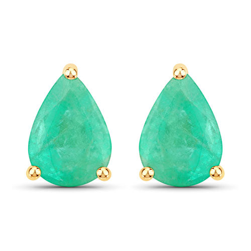 1.30 Carat Genuine Zambian Emerald 10K Yellow Gold Earrings by Bids.com
