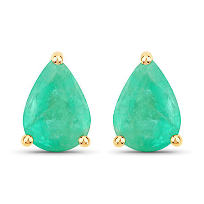 1.30 Carat Genuine Zambian Emerald 10K Yellow Gold Earrings by Bids.com