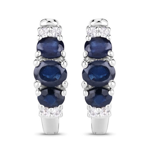 1.66 Carat Genuine Blue Sapphire and White Topaz .925 Sterling Silver Earrings by Bids.com