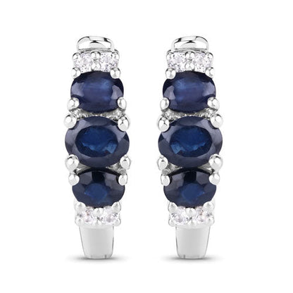 1.66 Carat Genuine Blue Sapphire and White Topaz .925 Sterling Silver Earrings by Bids.com