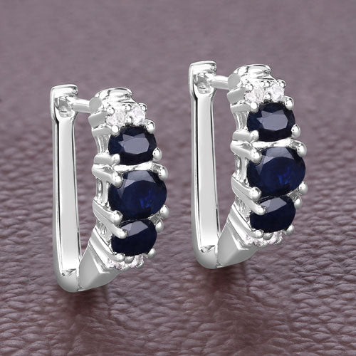 1.66 Carat Genuine Blue Sapphire and White Topaz .925 Sterling Silver Earrings by Bids.com