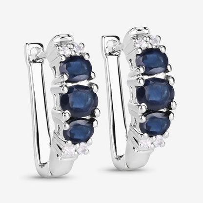 1.66 Carat Genuine Blue Sapphire and White Topaz .925 Sterling Silver Earrings by Bids.com