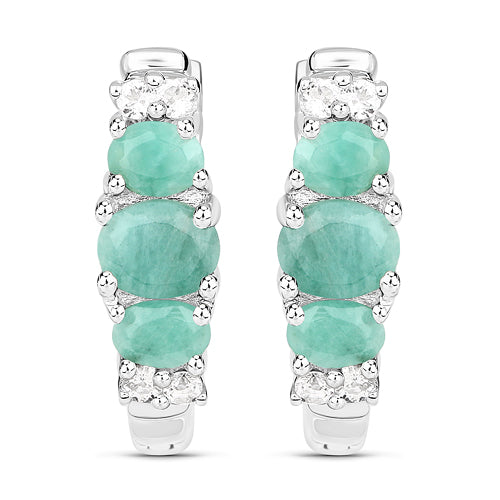 1.30 Carat Genuine Emerald and White Topaz .925 Sterling Silver Earrings by Bids.com