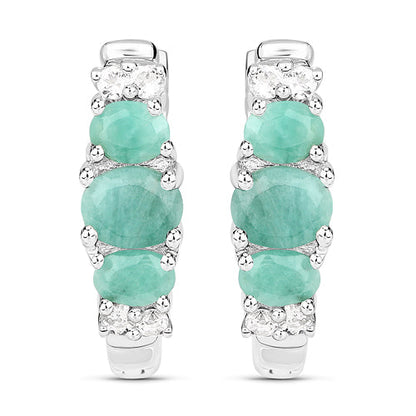 1.30 Carat Genuine Emerald and White Topaz .925 Sterling Silver Earrings by Bids.com