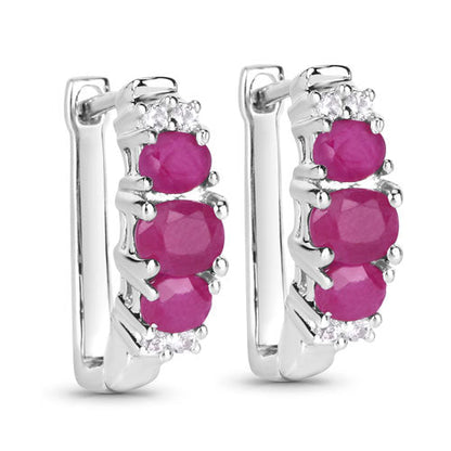 1.66 Carat Genuine Ruby and White Topaz .925 Sterling Silver Earrings  DestGlow