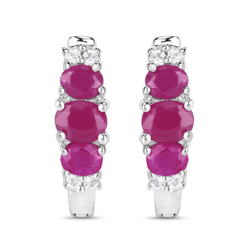 1.66 Carat Genuine Ruby and White Topaz .925 Sterling Silver Earrings  DestGlow