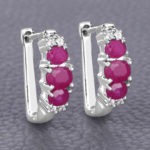 1.66 Carat Genuine Ruby and White Topaz .925 Sterling Silver Earrings  DestGlow