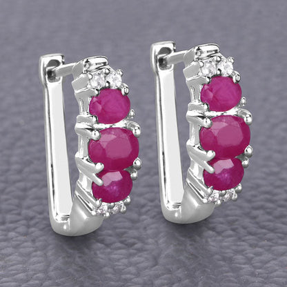 1.66 Carat Genuine Ruby and White Topaz .925 Sterling Silver Earrings  DestGlow
