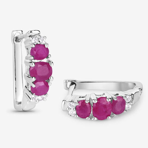 1.66 Carat Genuine Ruby and White Topaz .925 Sterling Silver Earrings  DestGlow