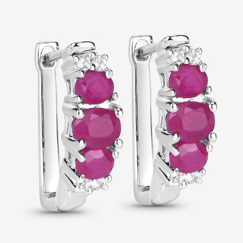 1.66 Carat Genuine Ruby and White Topaz .925 Sterling Silver Earrings  DestGlow