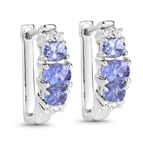 1.52 Carat Genuine Tanzanite and White Topaz .925 Sterling Silver Earrings  DestGlow
