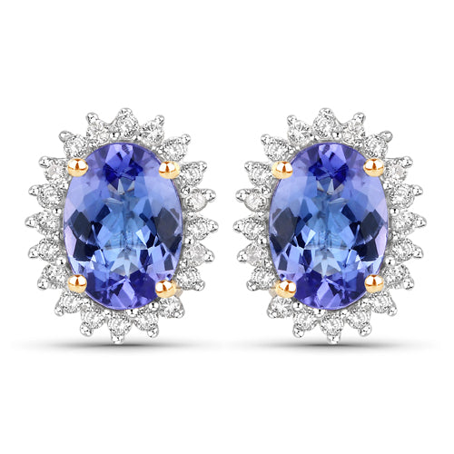 1.71 Carat Genuine Tanzanite and White Diamond 14K Yellow Gold Earrings by Bids.com