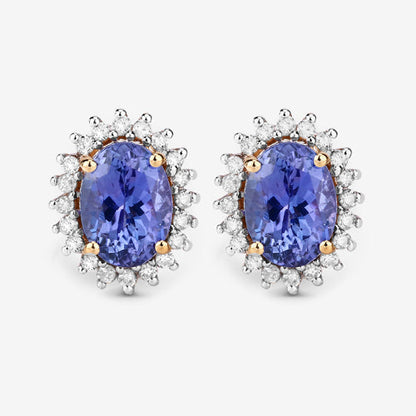 1.71 Carat Genuine Tanzanite and White Diamond 14K Yellow Gold Earrings by Bids.com