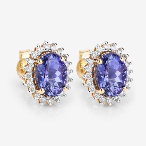 1.71 Carat Genuine Tanzanite and White Diamond 14K Yellow Gold Earrings by Bids.com