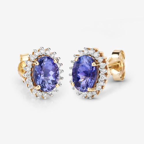 1.71 Carat Genuine Tanzanite and White Diamond 14K Yellow Gold Earrings by Bids.com