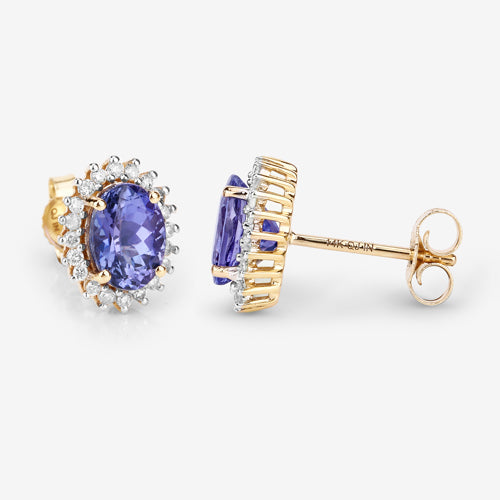 1.71 Carat Genuine Tanzanite and White Diamond 14K Yellow Gold Earrings by Bids.com