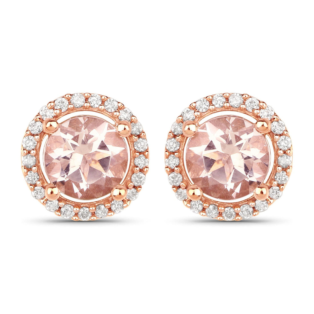 0.93 Carat Genuine Morganite and White Diamond 14K Rose Gold Earrings 
