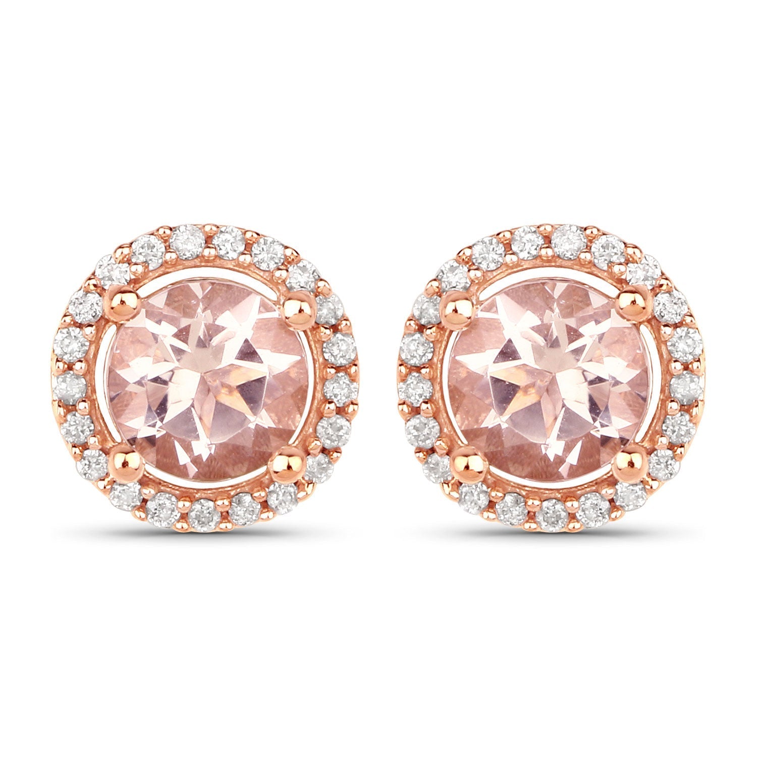 0.93 Carat Genuine Morganite and White Diamond 14K Rose Gold Earrings 