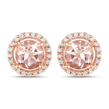 0.93 Carat Genuine Morganite and White Diamond 14K Rose Gold Earrings 