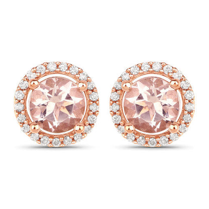 0.93 Carat Genuine Morganite and White Diamond 14K Rose Gold Earrings by Bids.com
