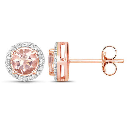 0.93 Carat Genuine Morganite and White Diamond 14K Rose Gold Earrings by Bids.com