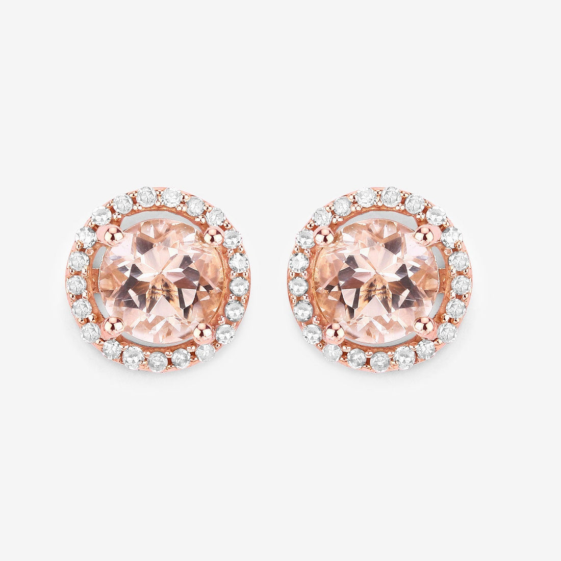 0.93 Carat Genuine Morganite and White Diamond 14K Rose Gold Earrings 